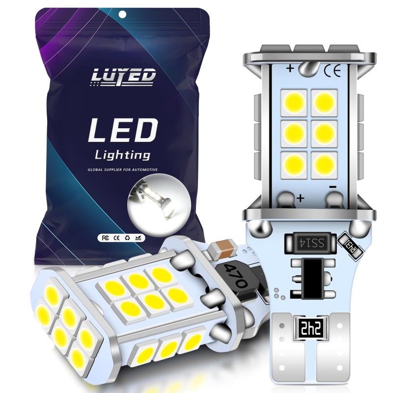 LUYED 921 912 LED Bulb Xenon White for Backup Reverse Lights 3100 Lumens 300% Brightness T15 906 W16W LED Bulbs Non-polarity Canbus Error Free,Pack of 2 - Image 1